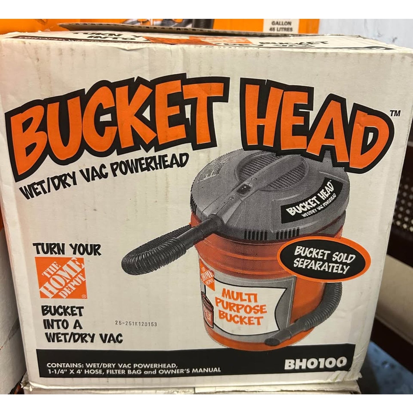 Bucket Head 1.75 Peak HP Wet Dry Vac Powerhead Shop Vacuum with Filter, Hose