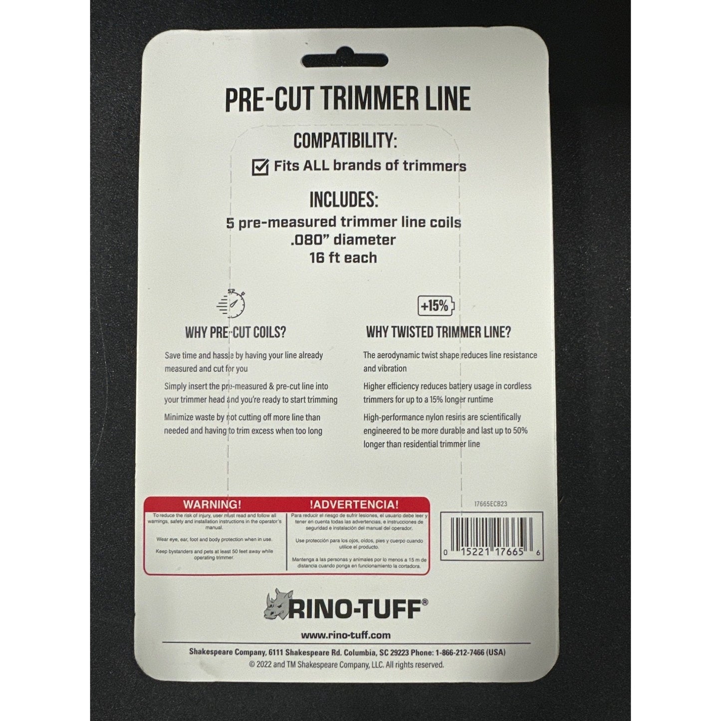 Rino-Tuff Pro Twisted Pre-Cut Trimmer Line 5 Refills 0.080" Diameter Universal F