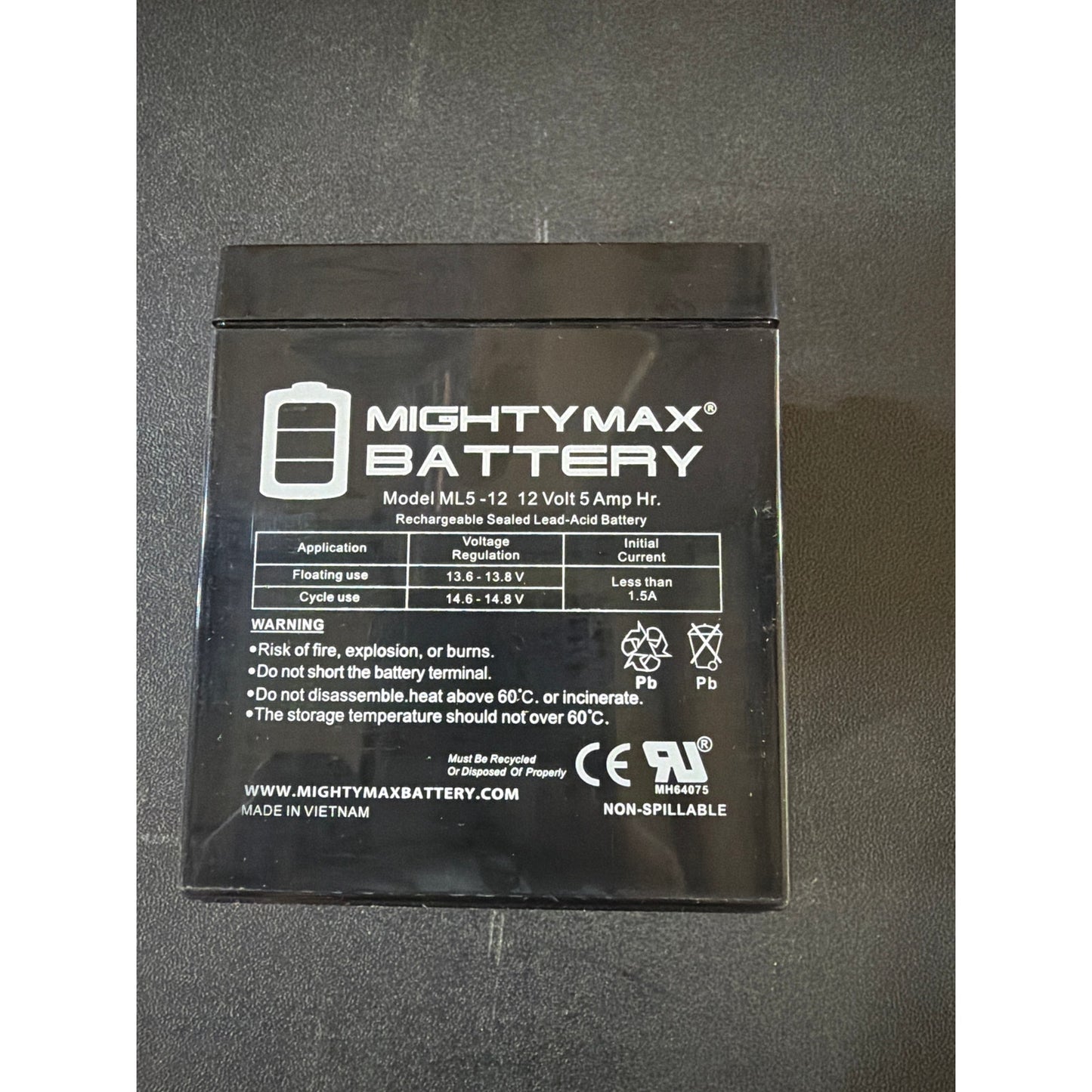 Mighty Max Battery model ml5-12 12 volt 5 amp hr
