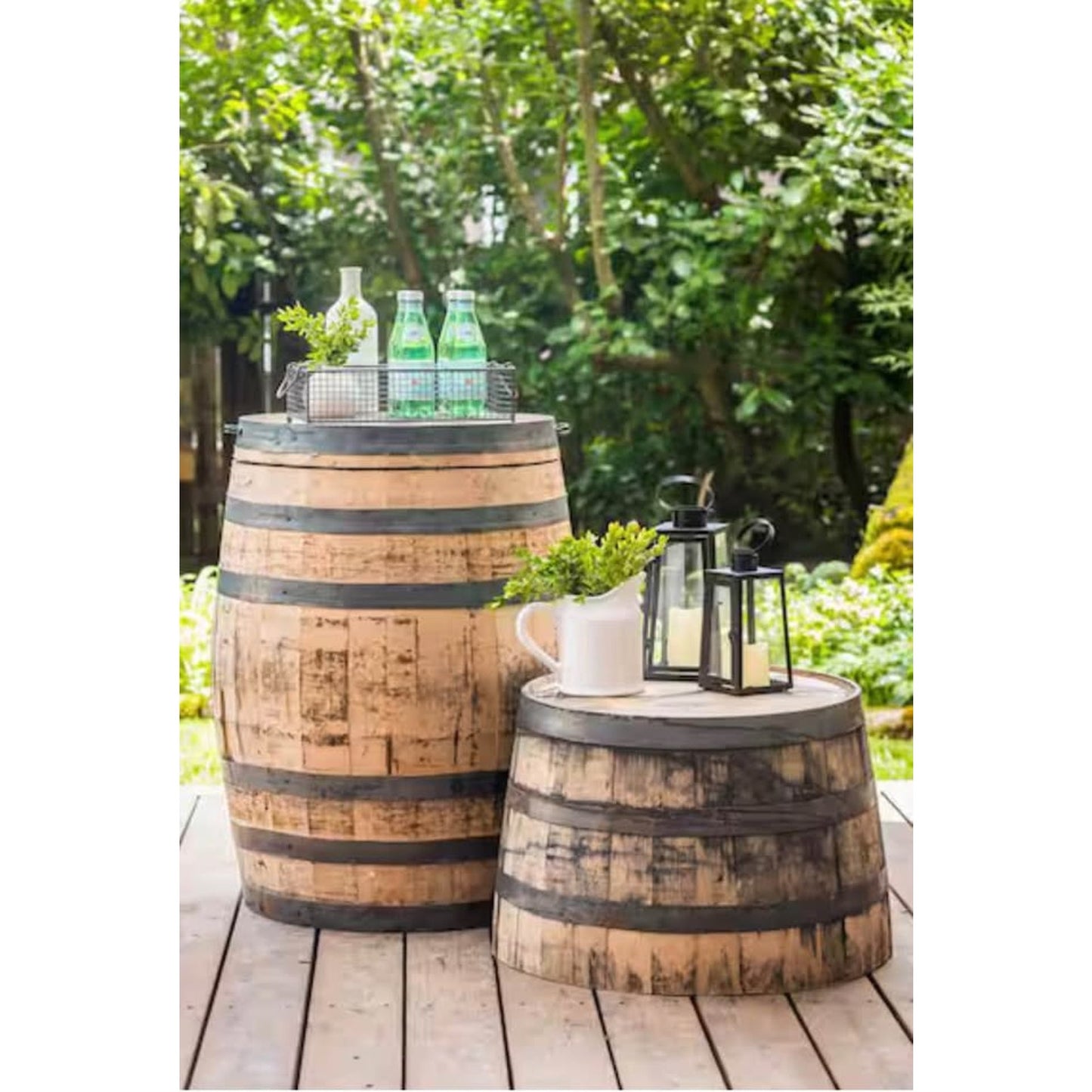 Genuine White Oak Whiskey Barrel Planter 26” Dia x 17.5” H (B100) – Rustic – BRAND NEW