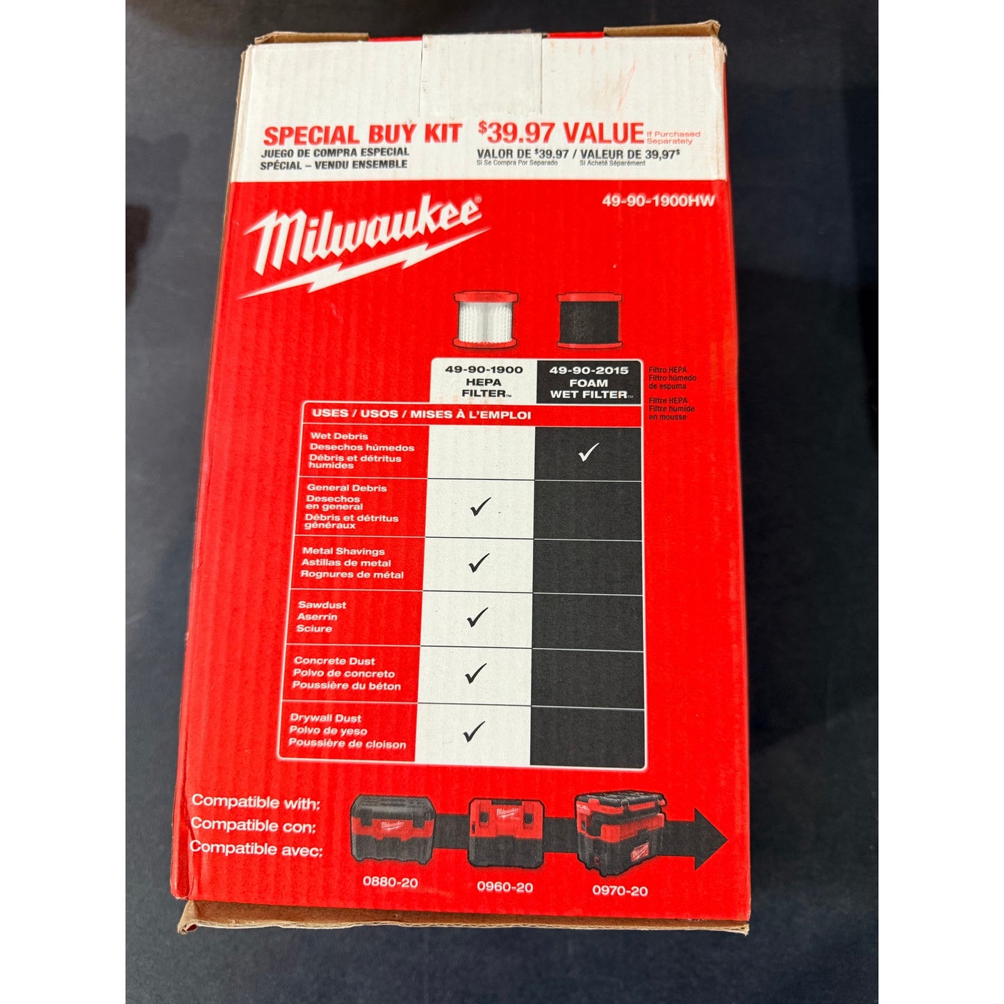 Milwaukee M18 M12 HEPA Wet Dry Vacuum Filter 2 Pack New 49-90-1900HW HEPA Foam Wet Filter Kit
