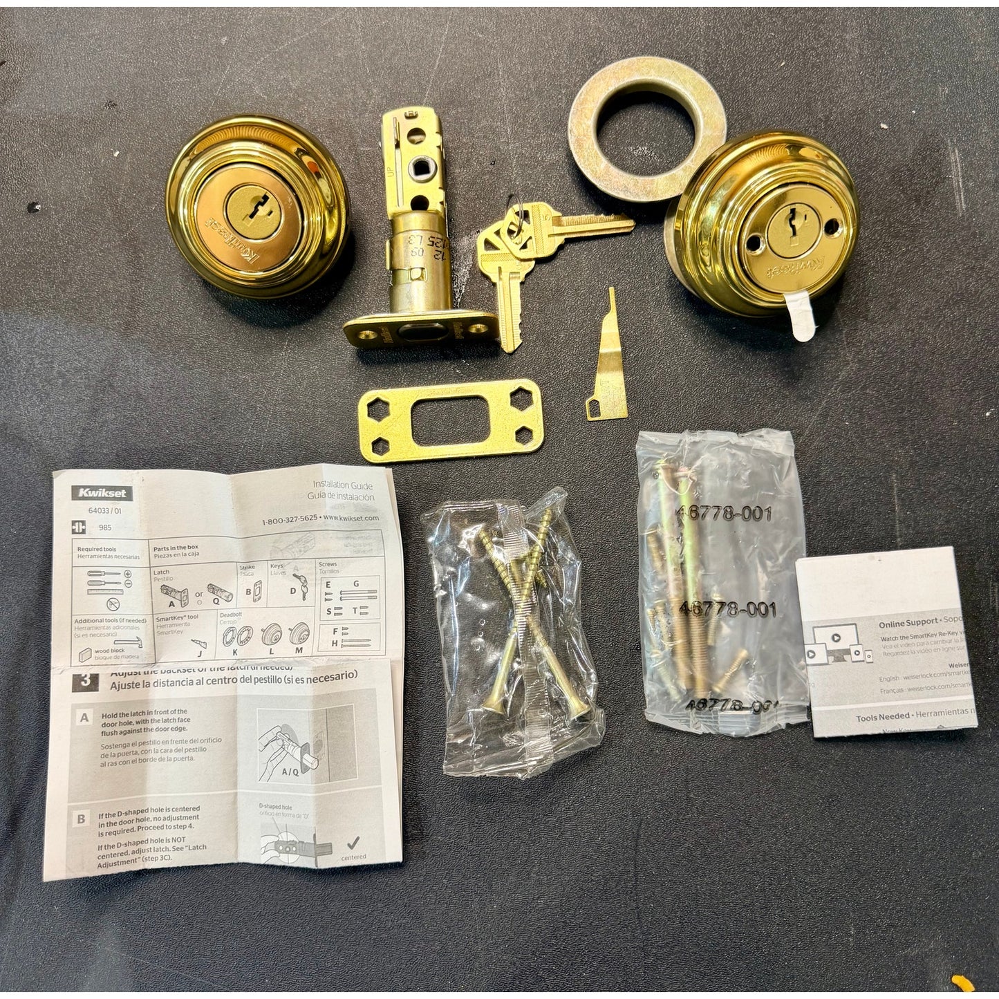 Kwikset Polished Brass Double Cylinder Deadbolt Open Box New