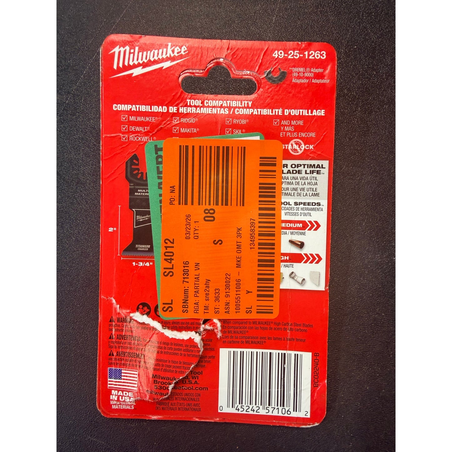 Milwaukee Oscillating Blade 3 Pack New Damaged Box