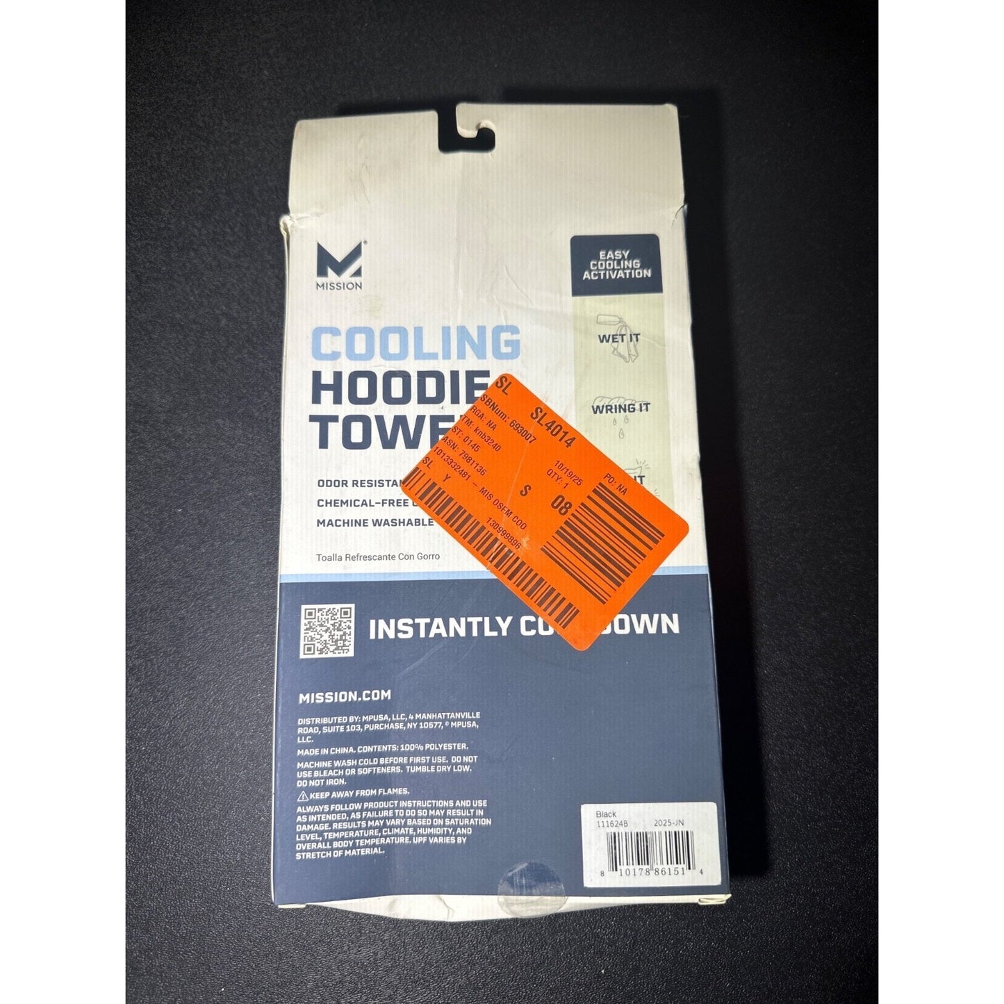 Mission Cooling Hoodie Towel Black Evaporative UPF 50 Sun Protection