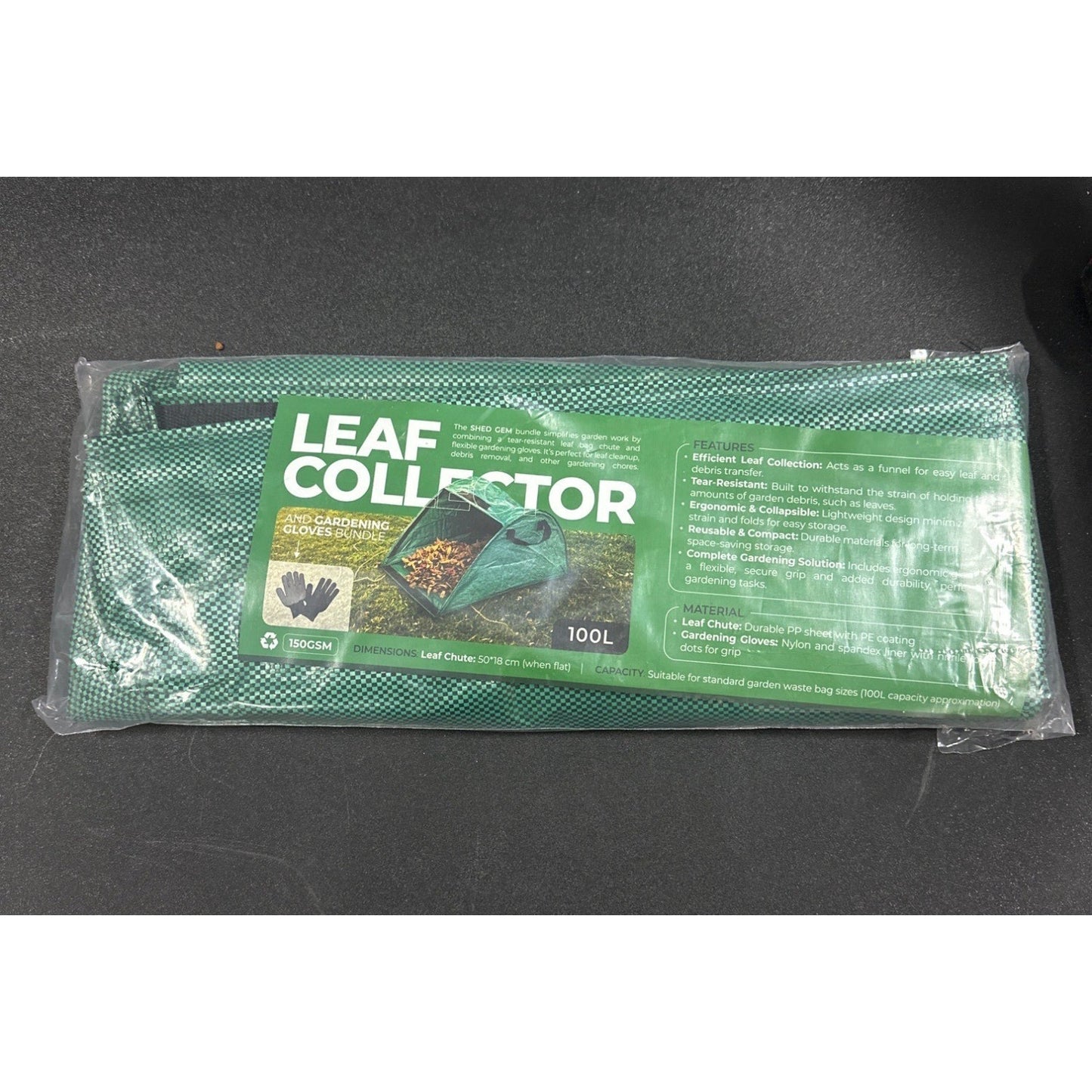Shed Gem Leaf Collector Bag & Gardening Gloves 100L Durable Green Polypropylene
