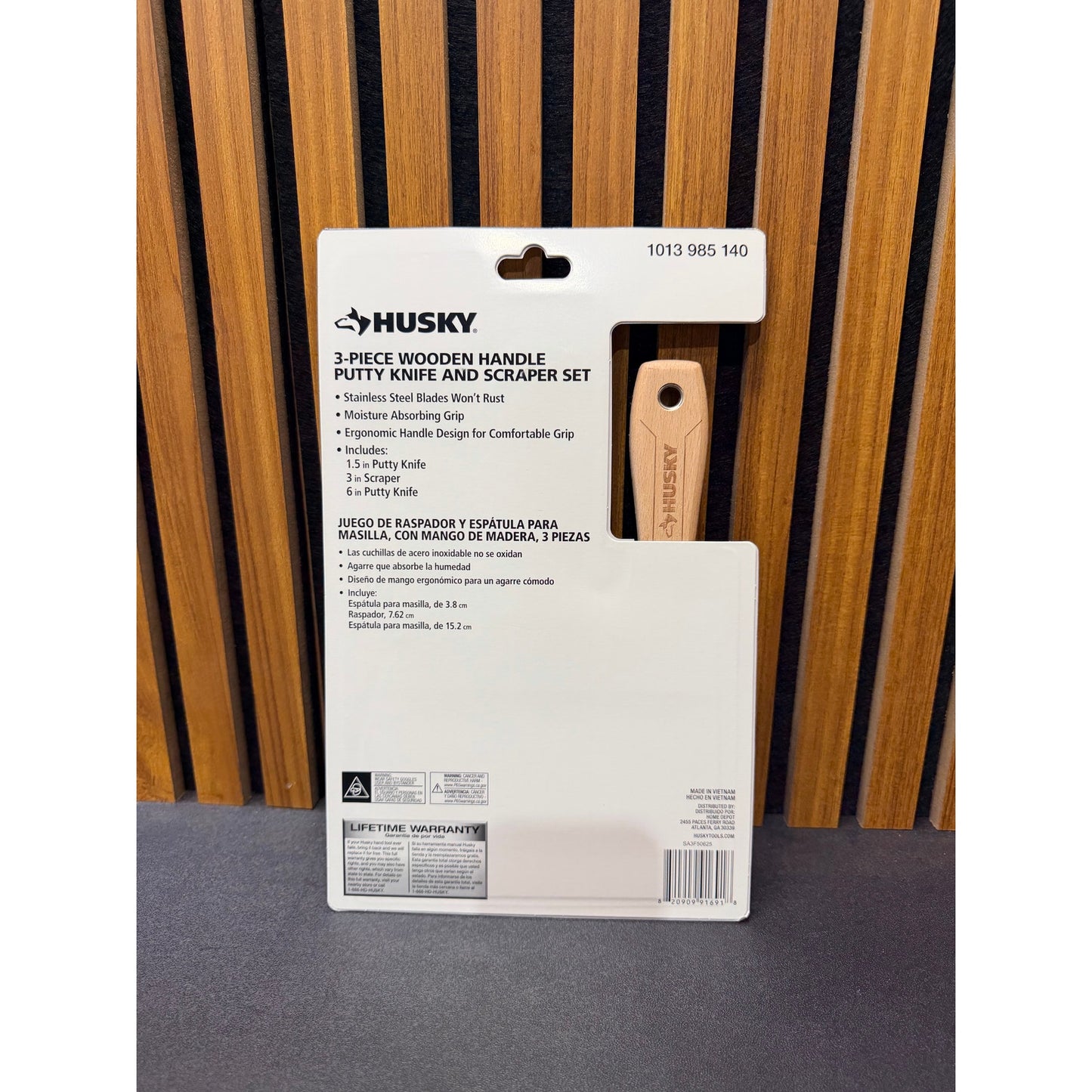 Husky 3-Pack Wooden Handle Putty Knife and Scraper Set with Stainless Steel Blade