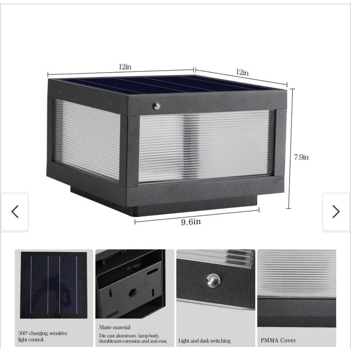 Modern Black Waterproof Dusk to Dawn LED Solar Outdoor Post Lamp