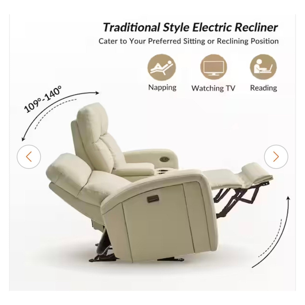 JAYDEN CREATION Gonzalo Power Reclining Loveseat Beige Faux Leather USB Storage New
