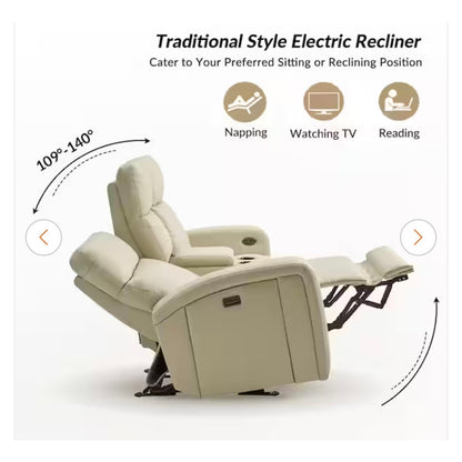 JAYDEN CREATION Gonzalo Power Reclining Loveseat Beige Faux Leather USB Storage New