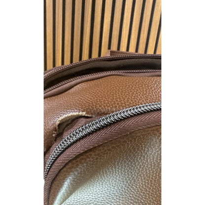 Brown Faux Leather Backpack With Multi-Compartment Design & Durable Straps