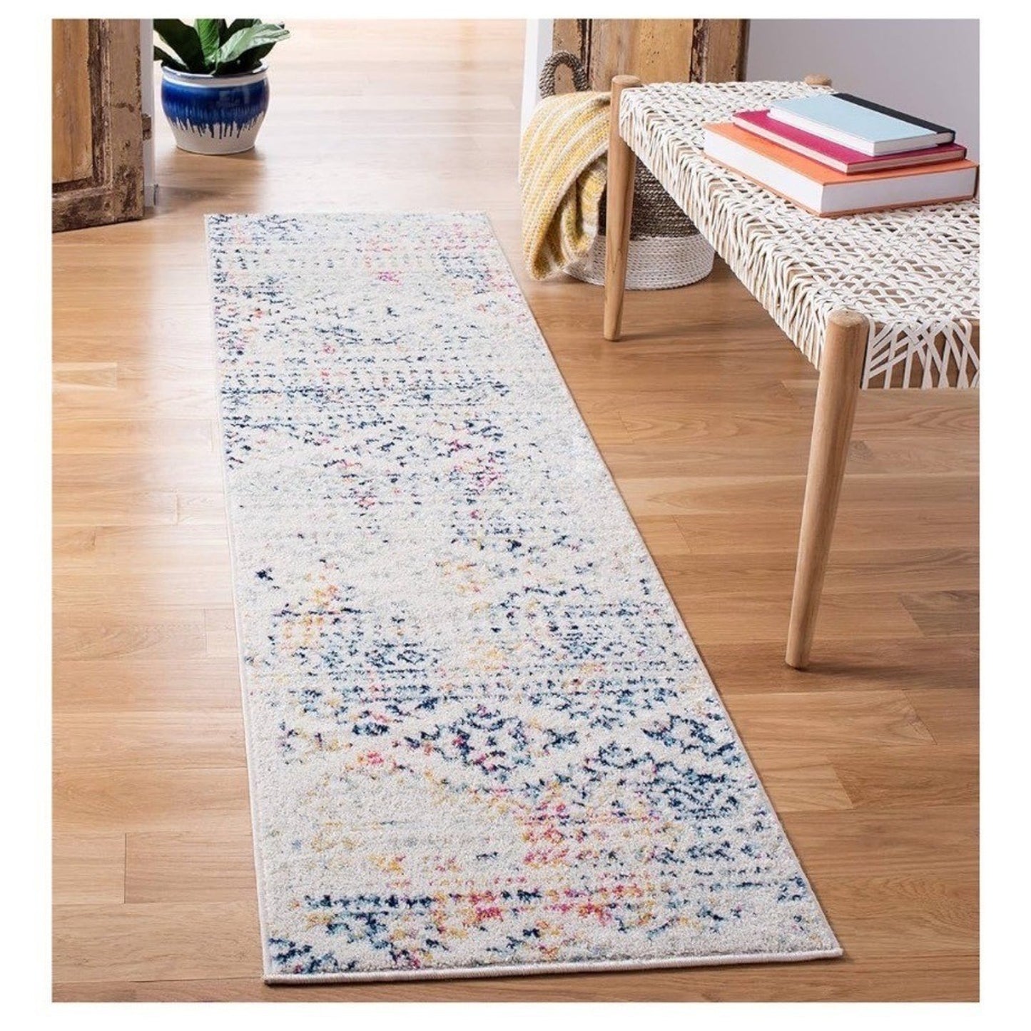 Runner Rug 2 x 8 Ivory & Blue Boho Style
