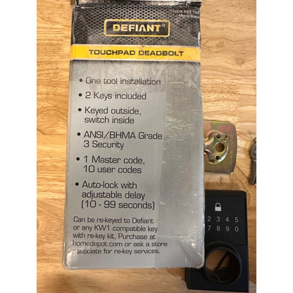 Defiant Matte Black Touchpad Deadbolt Keyless Entry 10 User Codes