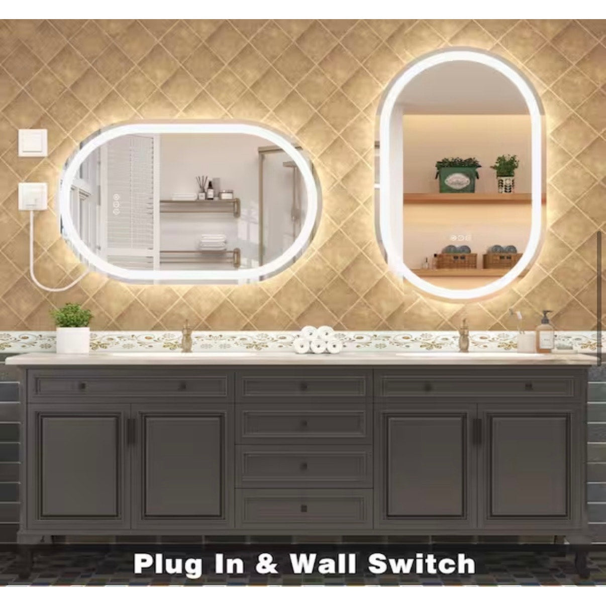 Apmir 24 x 36 Oval LED Bathroom Vanity Mirror Anti Fog Frameless Lighted Mirror New