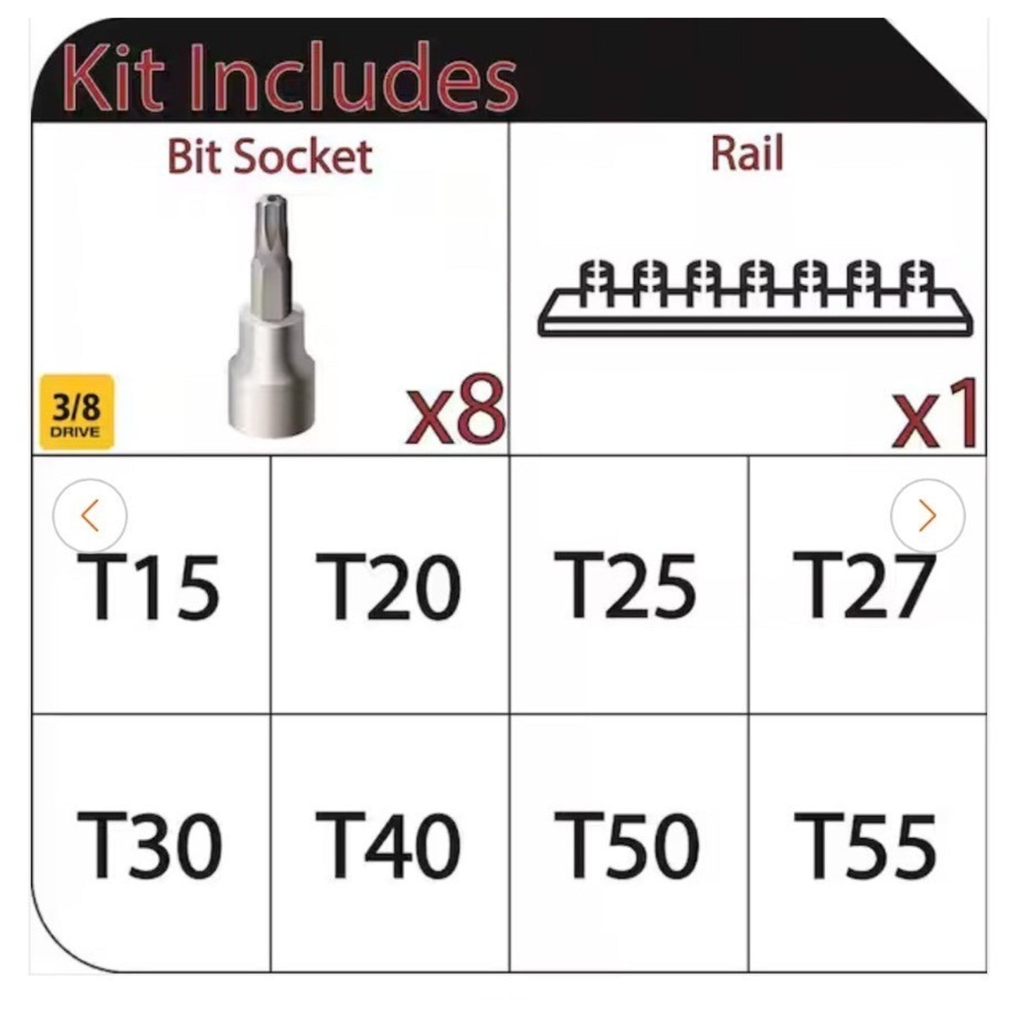 3/8 In. Drive Tamper Proof Torx Bit Socket Set 8-Piece Kit