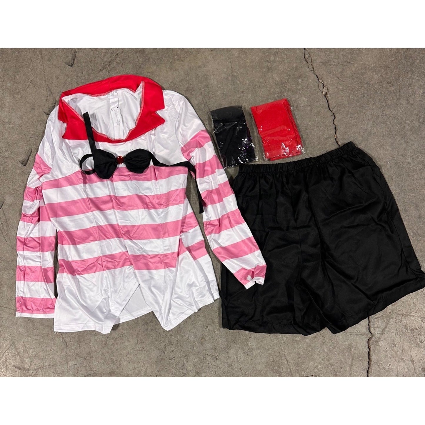 Angel Dust Cosplay Pink Stripe Halloween Costume Anime Outfit Set