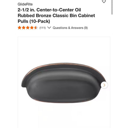 GlideRite 2-1/2 In Center-to-Center Oil Rubbed Bronze Cabinet Bin Pulls 10-Pack