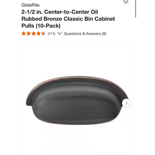 GlideRite 2-1/2 In Center-to-Center Oil Rubbed Bronze Cabinet Bin Pulls 10-Pack