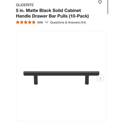 GlideRite Matte Black 5-Inch Solid Cabinet Handle Drawer Pulls 10-Pack
