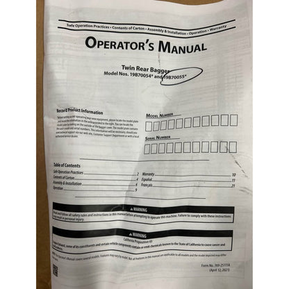 MTD Original Equipment 50” and 54” Double Bagger for Troy-Bilt and Craftsman Zero Turn