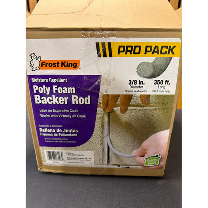 Frost King moisture repellent poly foam backer rod. 3/8in diameter 350ft long.