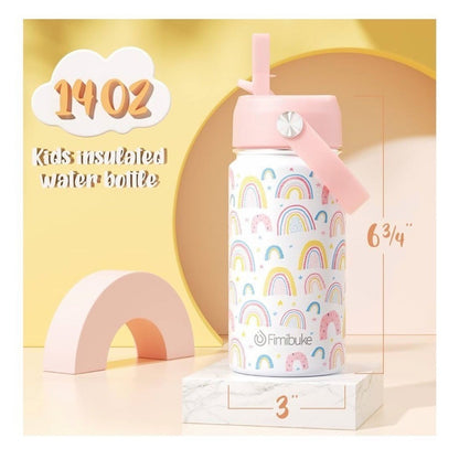Fimibuke 14oz Kids Insulated Water Bottle Stainless Steel BPA-Free Leak-Proof Ra
