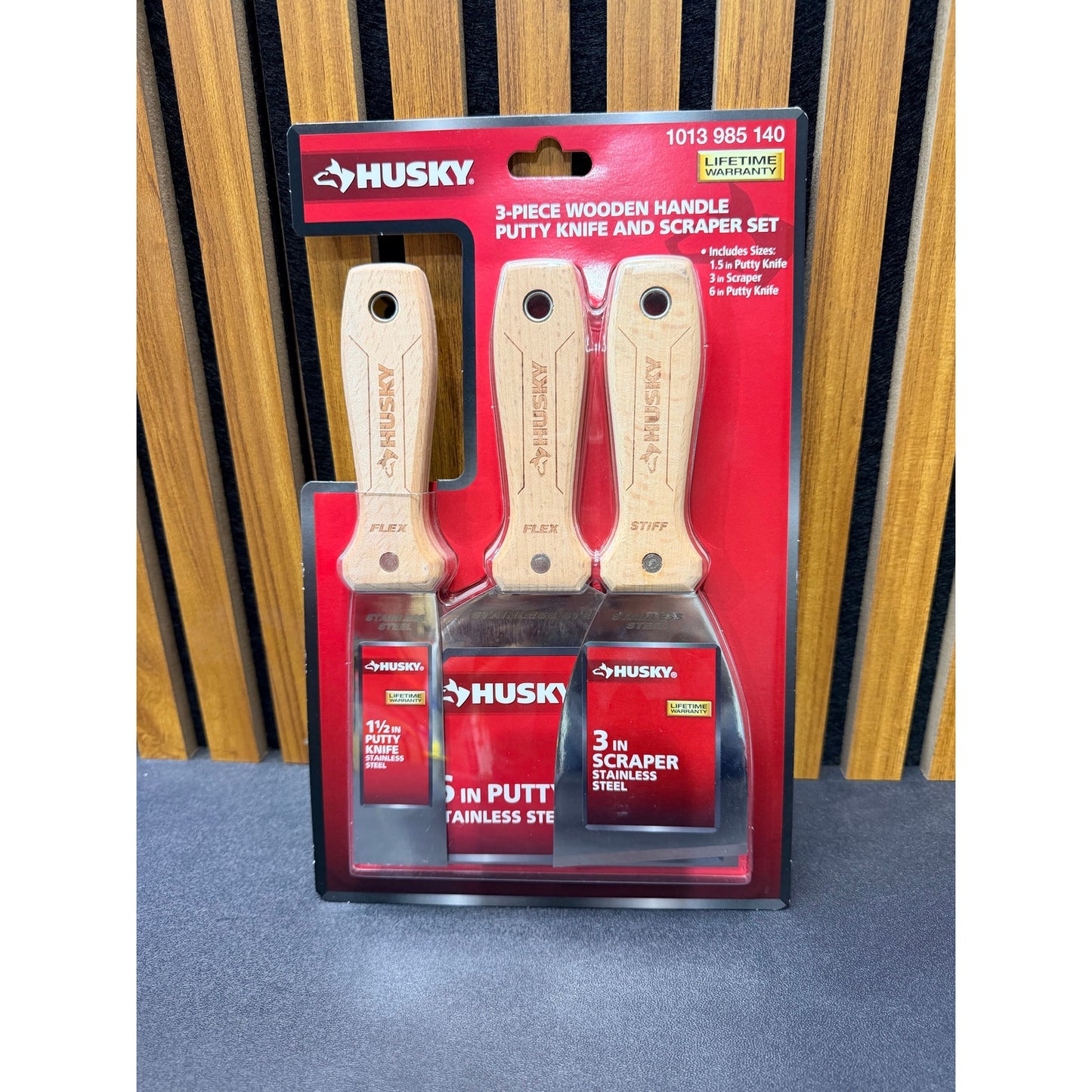 Husky 3-Pack Wooden Handle Putty Knife and Scraper Set with Stainless Steel Blade