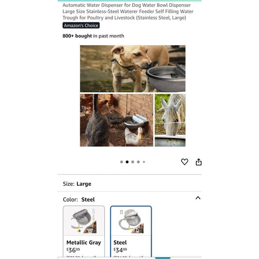 Automatic Pet water dispenser Stainless Steel