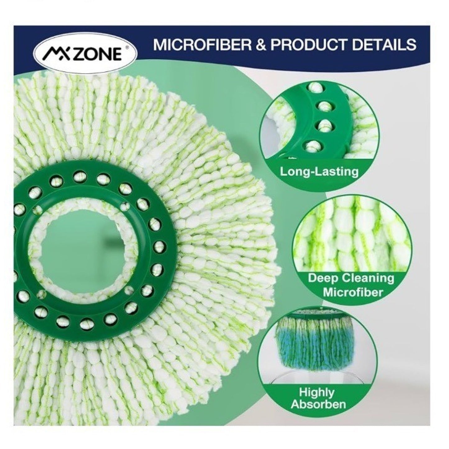 3 Pack Microfiber Mop Head Replacement Green/White For Libman Spin