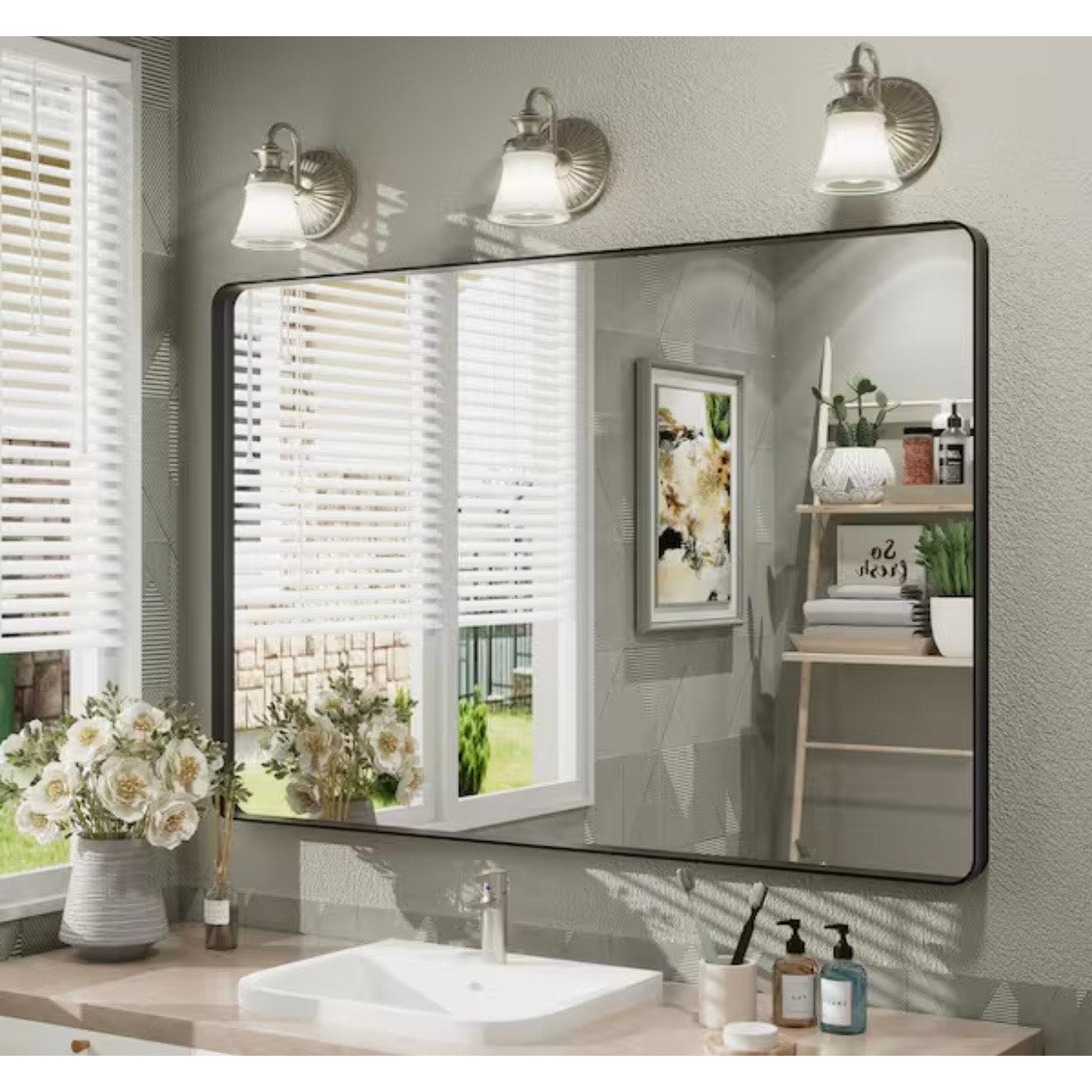 Apmir 44 x 30 Matte Black Bathroom Vanity Mirror Wall Mirror New