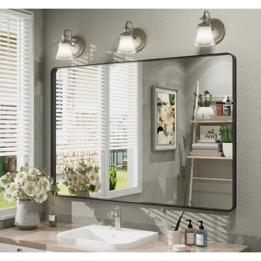 Apmir 44 x 30 Matte Black Bathroom Vanity Mirror Wall Mirror New