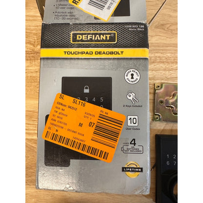 Defiant Matte Black Touchpad Deadbolt Keyless Entry 10 User Codes