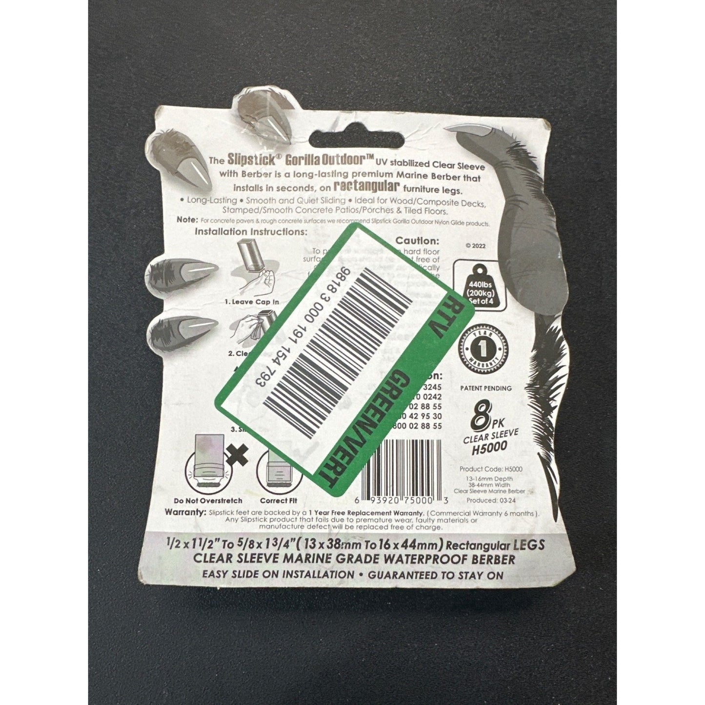 Slipstick Gorilla Outdoor Floor Protectors Rectangular Sleeves 8 Pk