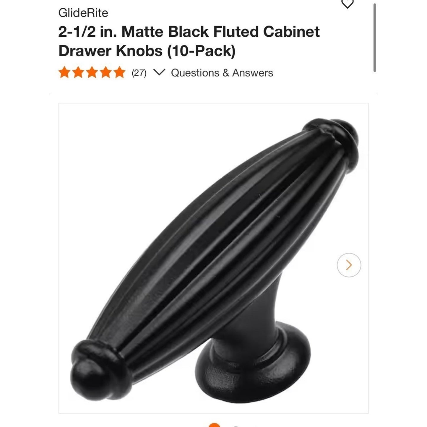 GlideRite Matte Black 2-1/2 In Fluted Cabinet Knobs 10-Pack