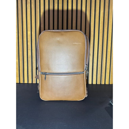 Brown Faux Leather Backpack With Multi-Compartment Design & Durable Straps
