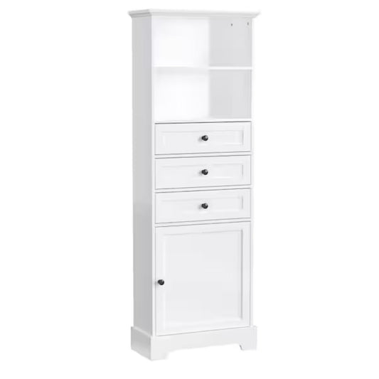 YSQCAR White Linen Cabinet 67 in Tall Bathroom Storage Cabinet with 3 Drawers