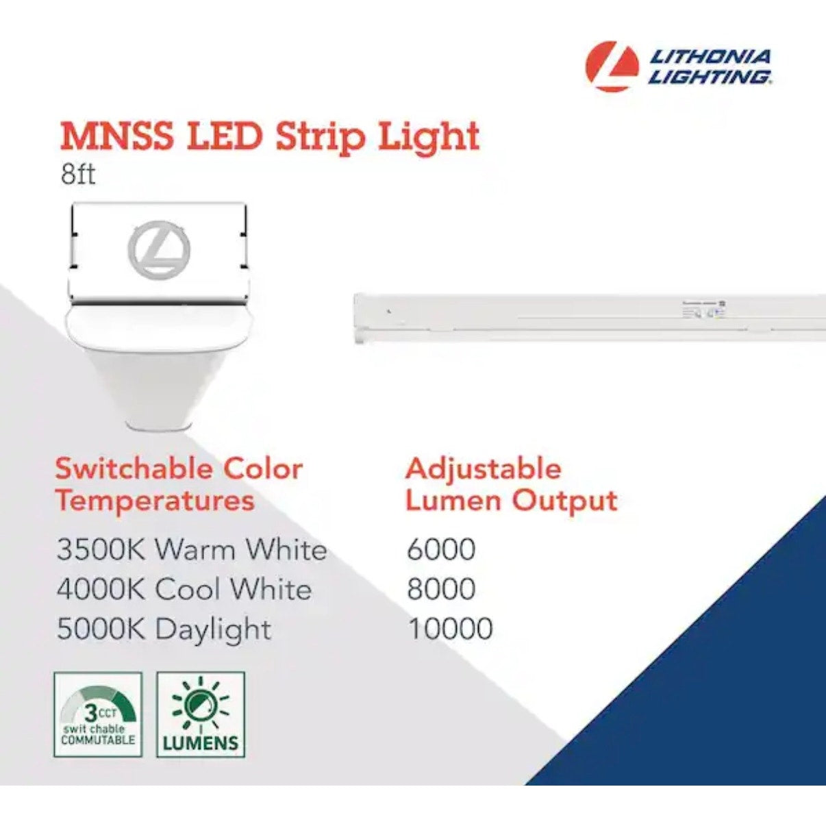 Lithonia Lighting 8 ft LED Strip Light 96 in Adjustable Lumen Shop Light New