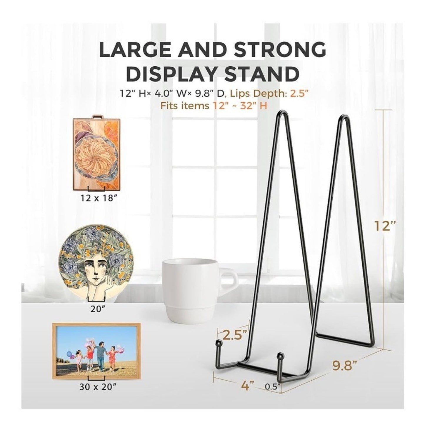 Large Metal Display Stands 12" Heavy Duty For Plates & Frames