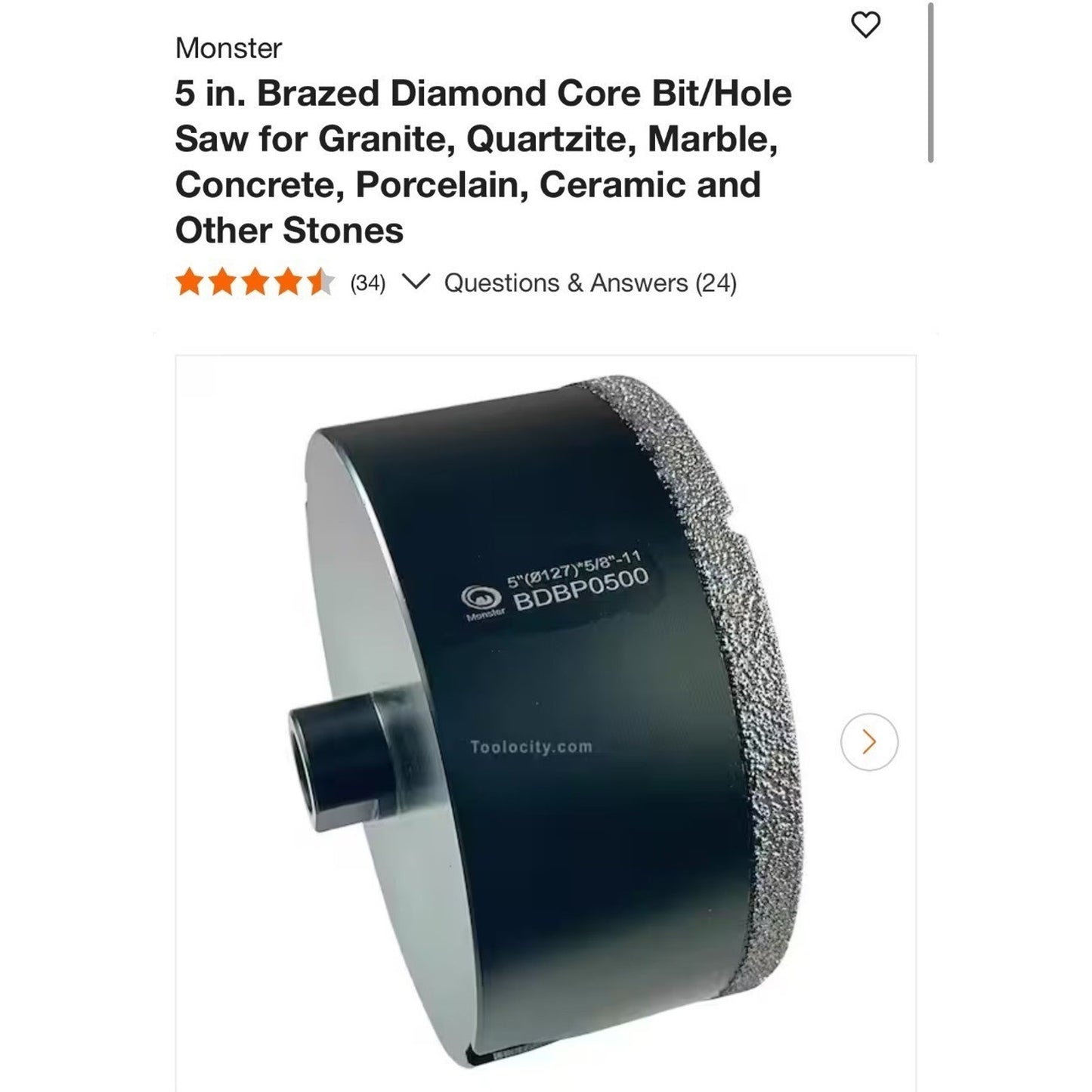 5" Monster Brazed Diamond Core Bit For Granite/Concrete/Stone
