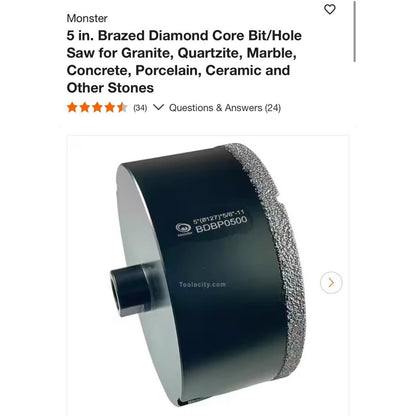 5" Monster Brazed Diamond Core Bit For Granite/Concrete/Stone