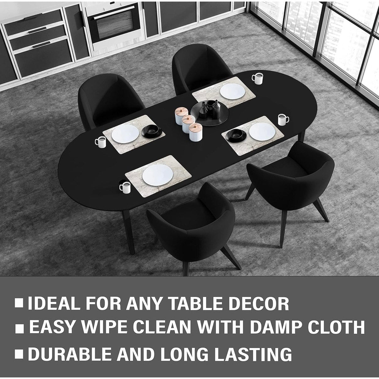 Dainty Home Foiled Granite Thick Cork Heat Resistant Dining Table Placemats Set of 2, 12" x 18" Rectangle, Marbled Silver, 2 Count