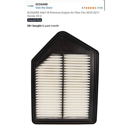 Ecogard XA6119 Engine Air Filter For 2010-2011 Honda CR-V High-Efficiency