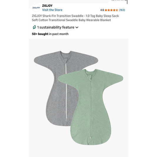 Zigjoy Baby Sleep Sack Swaddle 2-Pack Shark-Fin Sleeves