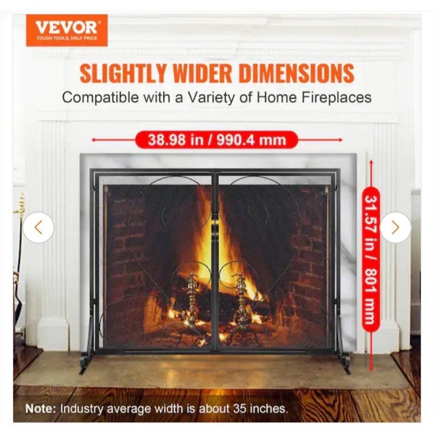 Vevor Black Iron Fireplace Screen With Mesh Spark Guard Door