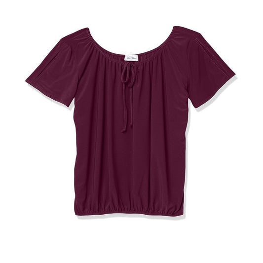 Star Vixen Burgundy Short Sleeve Elastic Hem Blouse Size Medium