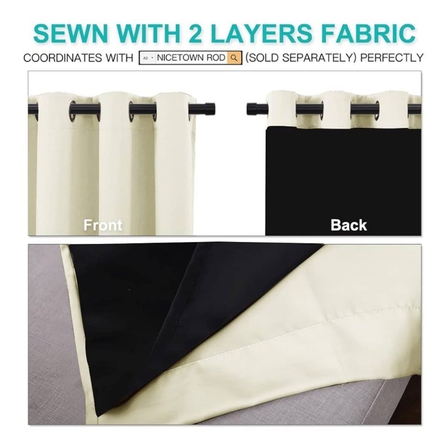 Nicetown Beige 2-Piece Blackout Curtains 52x84 Inches Grommet Panels