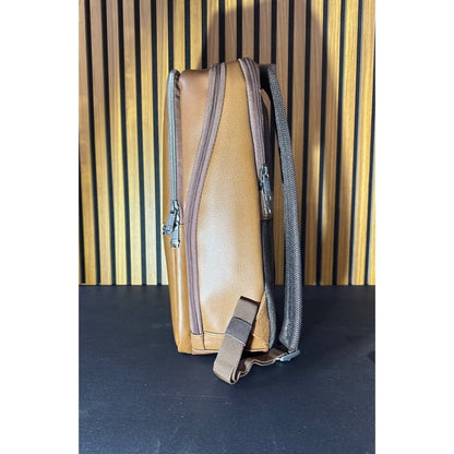 Brown Faux Leather Backpack With Multi-Compartment Design & Durable Straps