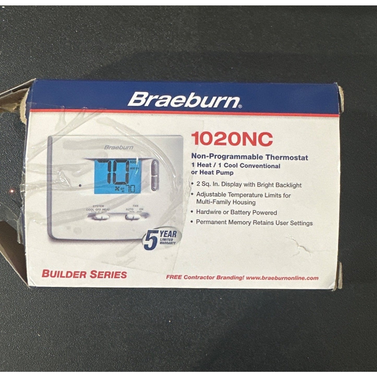 Braeburn 1020NC Non-Programmable Thermostat 1 Heat/1 Cool Conventional Or Heat P