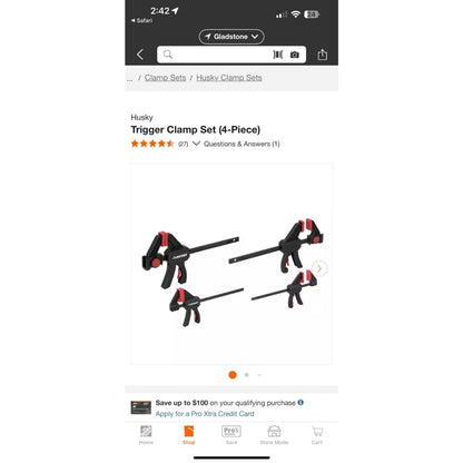 Husky Trigger Clamp Set 4-Piece Durable Adjustable Gripping Power