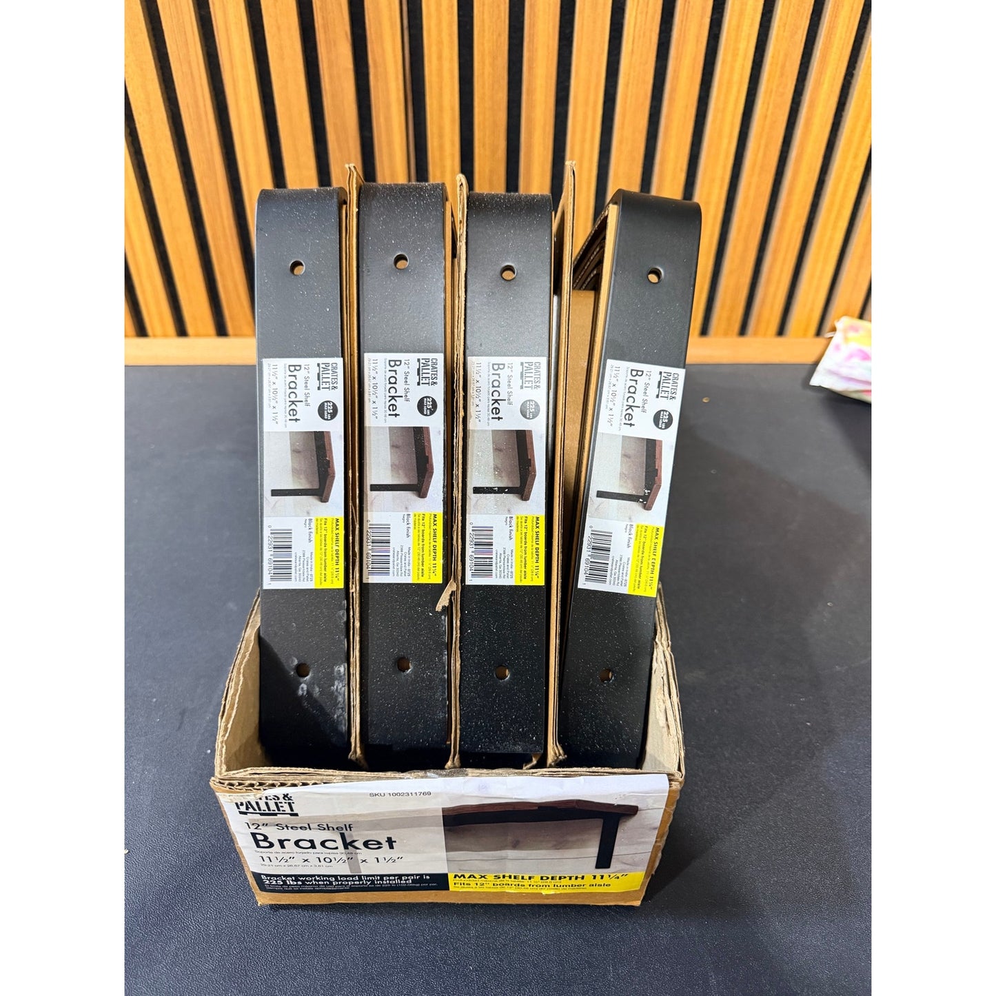 Crates & Pallet 12 in Black Steel Shelf Bracket New