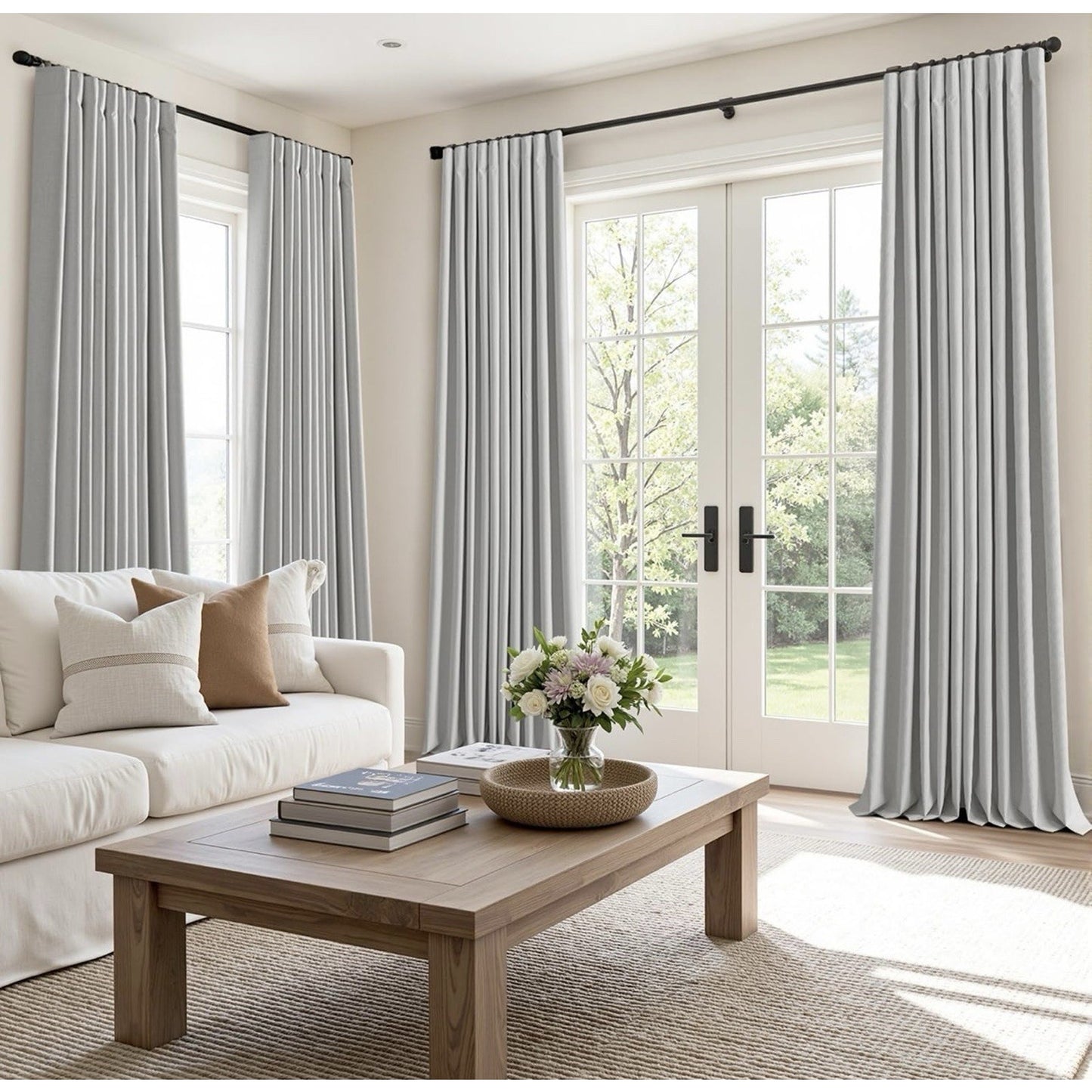 100% Blackout Curtains 96 Inch Long 2 Panels Set Grey